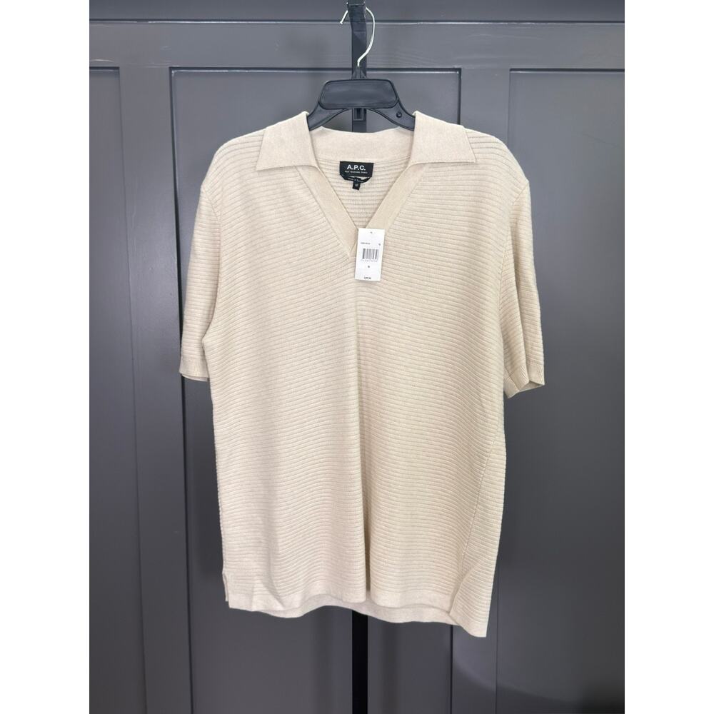 NWT APC Livio Polo Shirt 100% Egyptian Cotton Open V Jonny Collar, $295